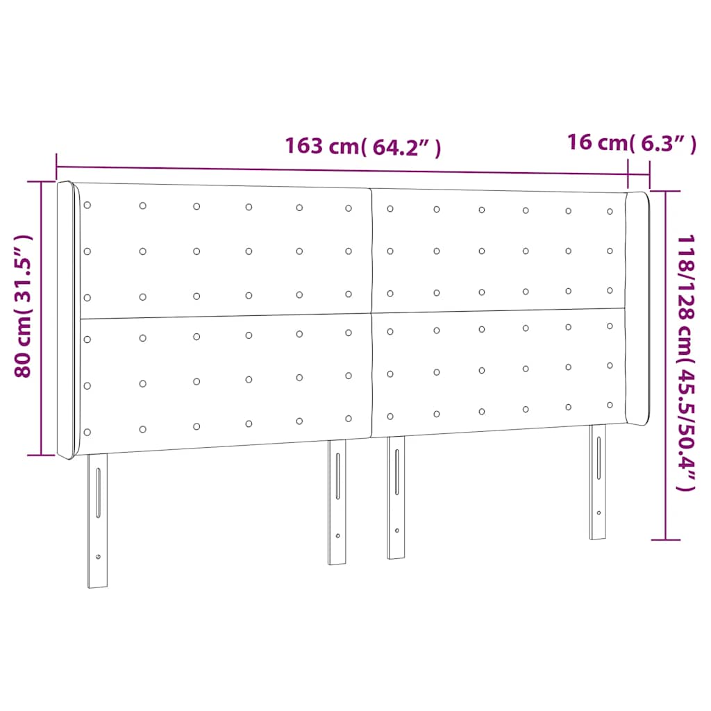 Uzglavlje s ušima tamnozeleno 163x16x118/128 cm baršunasto