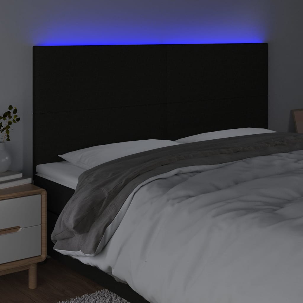 LED uzglavlje crno 200x5x118/128 cm od tkanine