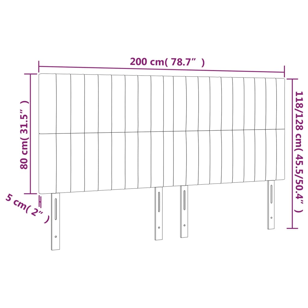 LED uzglavlje crno 200x5x118/128 cm baršunasto