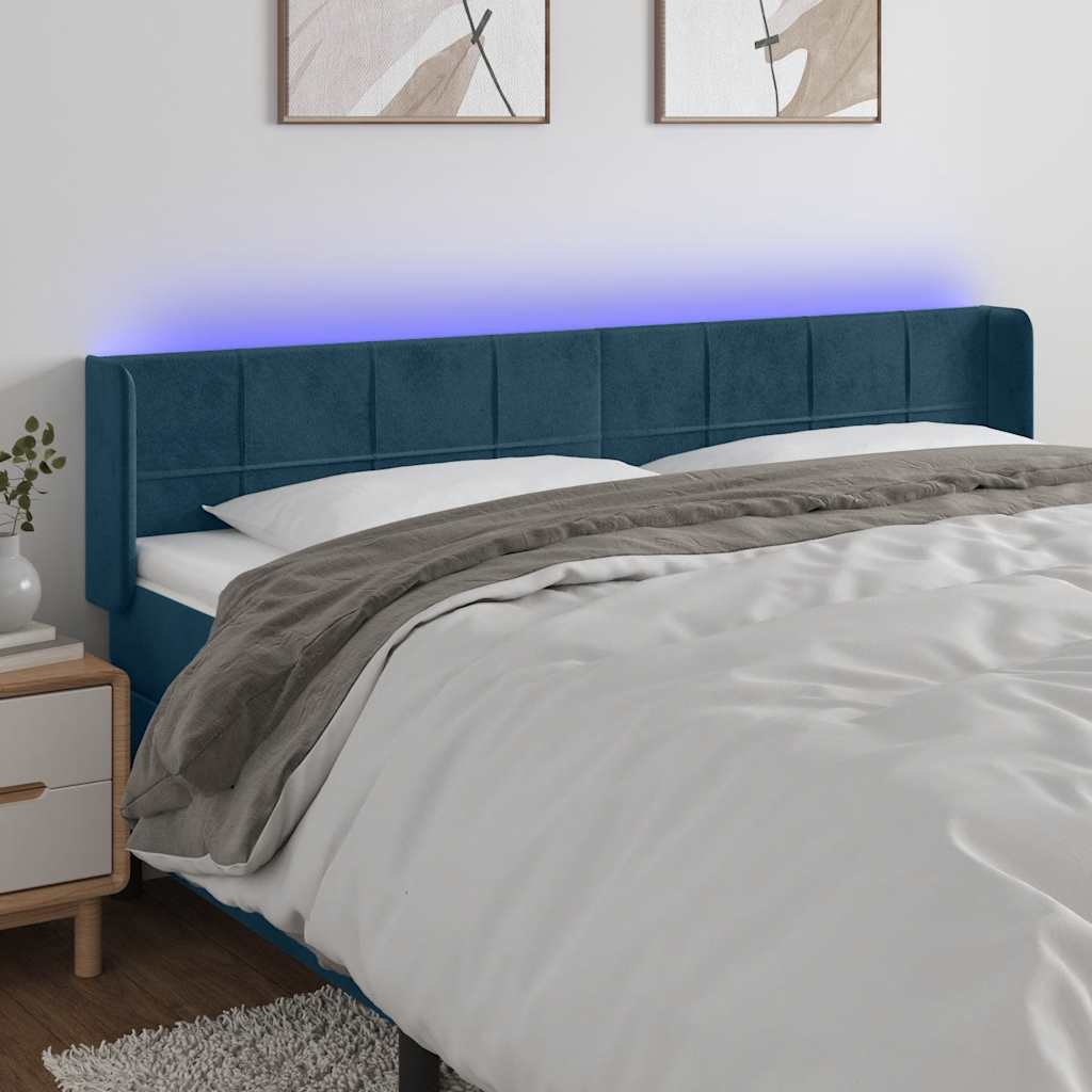 LED uzglavlje tamnoplavo 163x16x78/88 cm baršunasto
