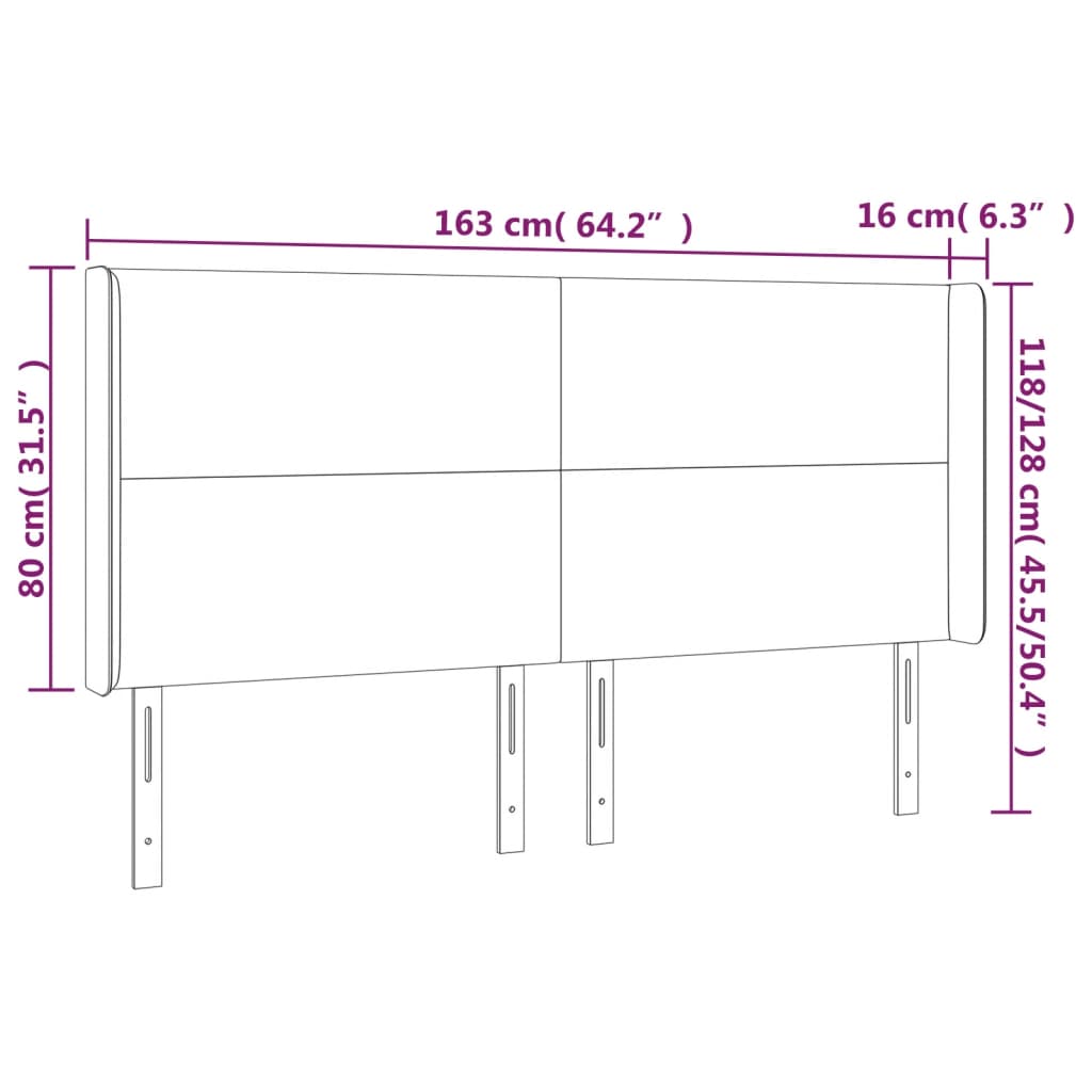 LED uzglavlje crno 163 x 16 x 118/128 cm od tkanine