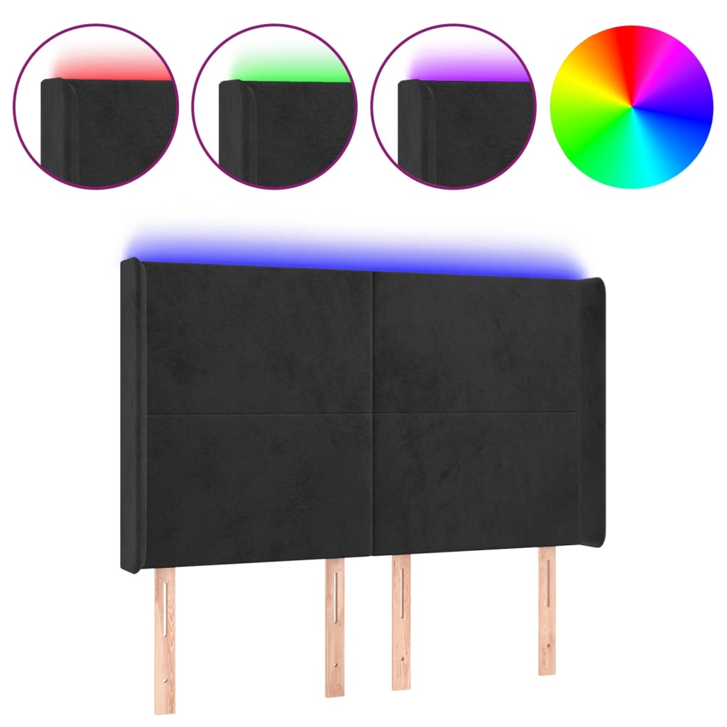 LED uzglavlje crno 147x16x118/128 cm baršunasto