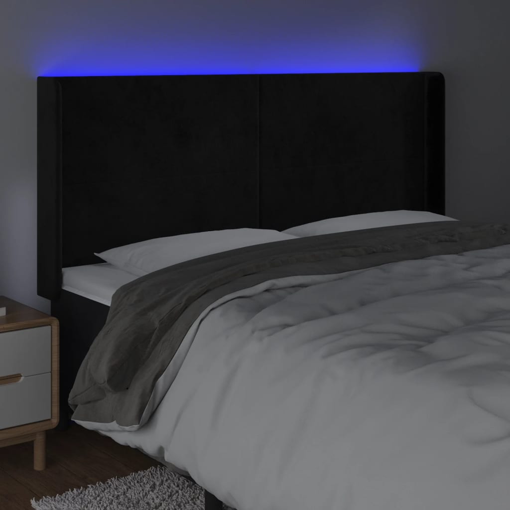 LED uzglavlje crno 203 x 16 x 118/128 cm baršunasto