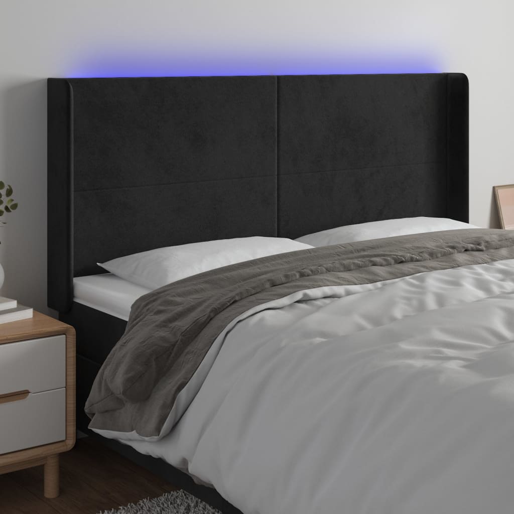 LED uzglavlje crno 203 x 16 x 118/128 cm baršunasto