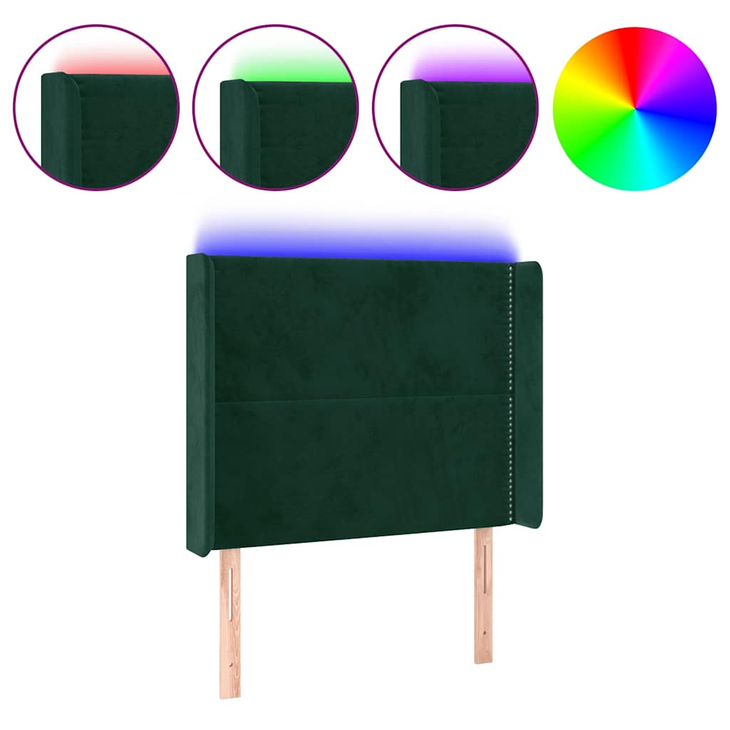LED uzglavlje tamnozeleno 103x16x118/128 cm baršunasto