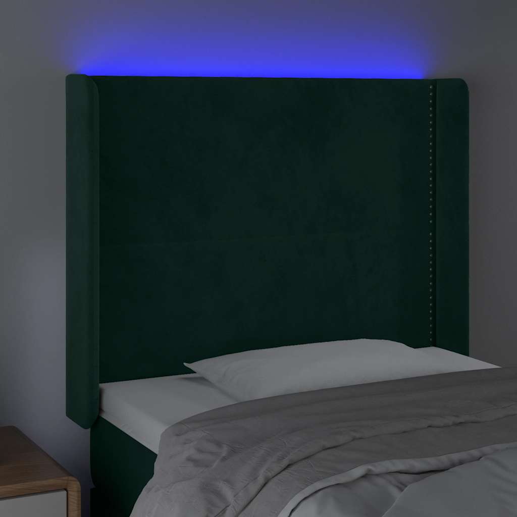 LED uzglavlje tamnozeleno 103x16x118/128 cm baršunasto