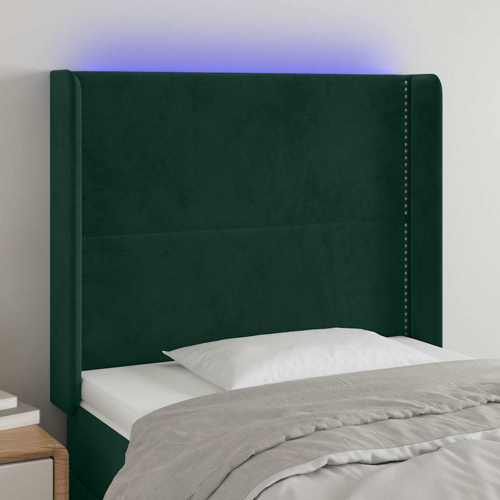 LED uzglavlje tamnozeleno 103x16x118/128 cm baršunasto