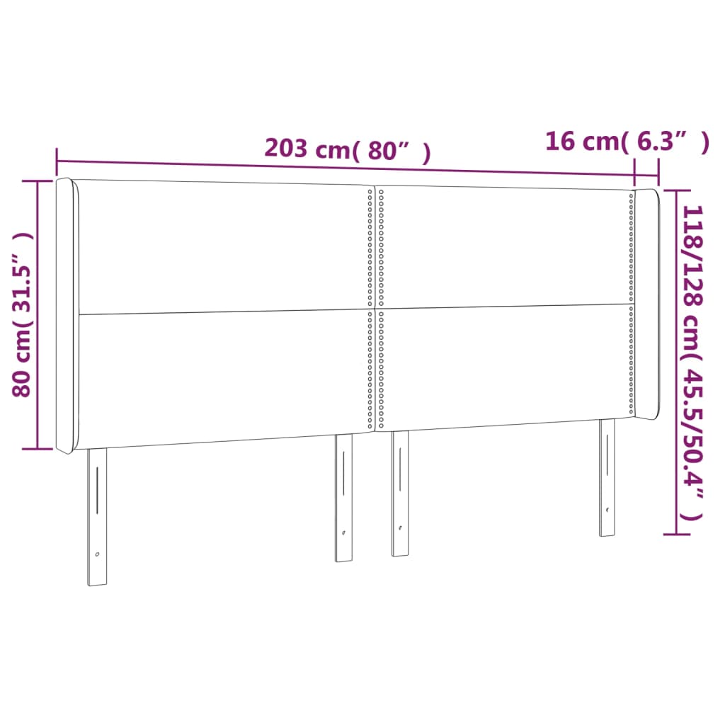 LED uzglavlje crno 203 x 16 x 118/128 cm baršunasto