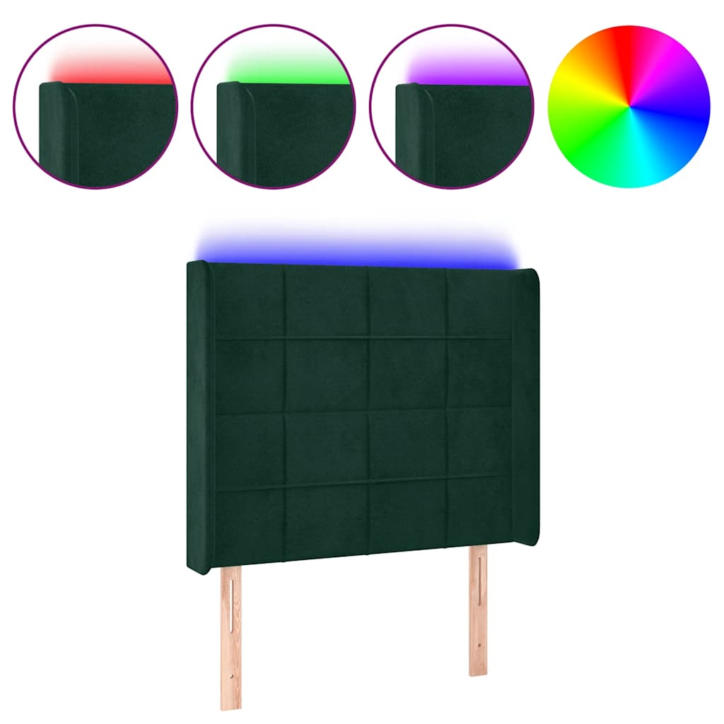 LED uzglavlje tamnozeleno 83x16x118/128 cm baršunasto