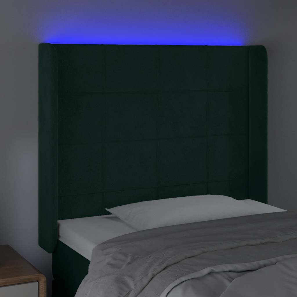 LED uzglavlje tamnozeleno 83x16x118/128 cm baršunasto