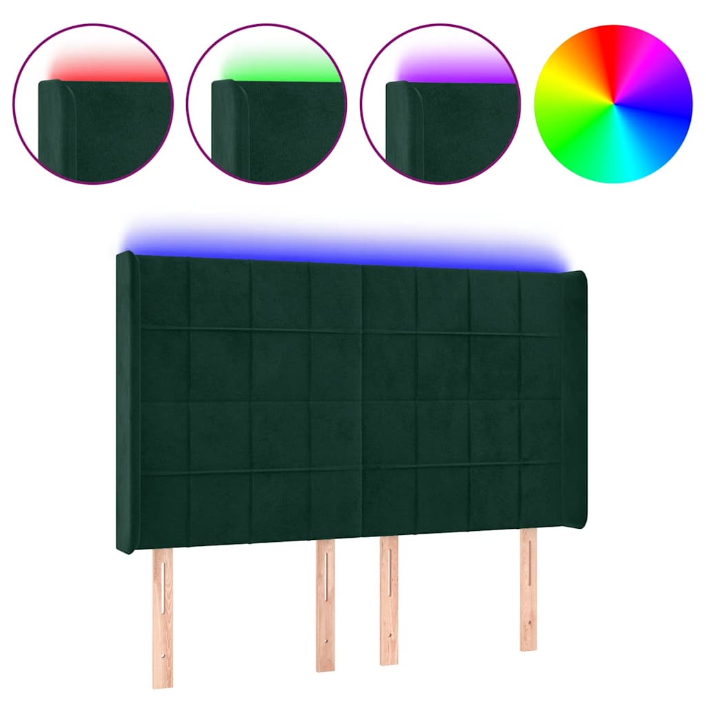 LED uzglavlje tamnozeleno 147x16x118/128 cm baršunasto