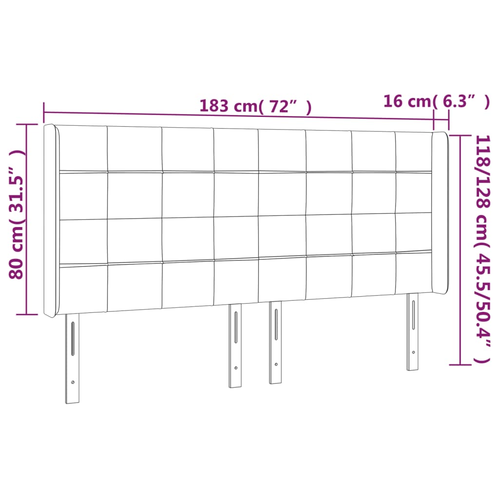 LED uzglavlje tamnosivo 183 x 16 x 118/128 cm baršunasto