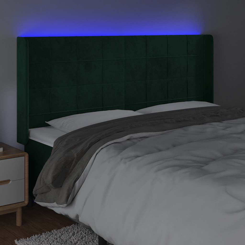 LED uzglavlje tamnozeleno 203 x 16 x 118/128 cm baršunasto