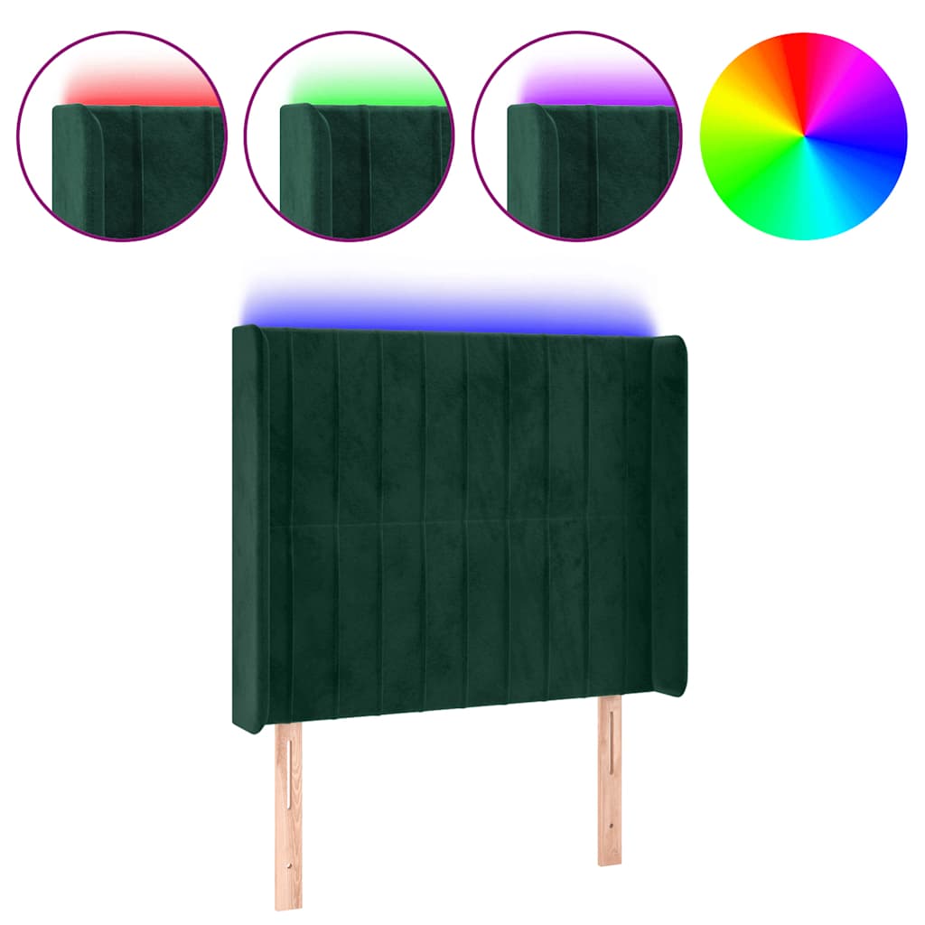 LED uzglavlje tamnozeleno 83x16x118/128 cm baršunasto