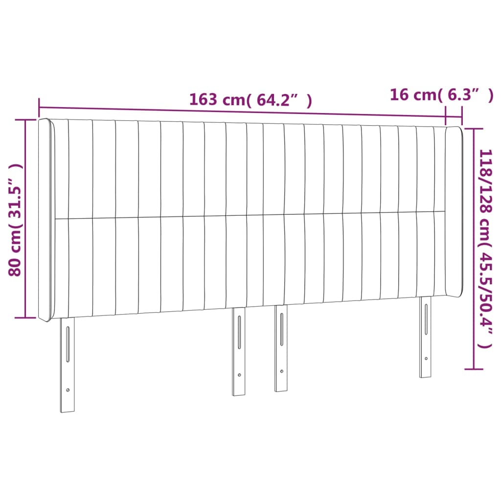LED uzglavlje crno 163 x 16 x 118/128 cm baršunasto