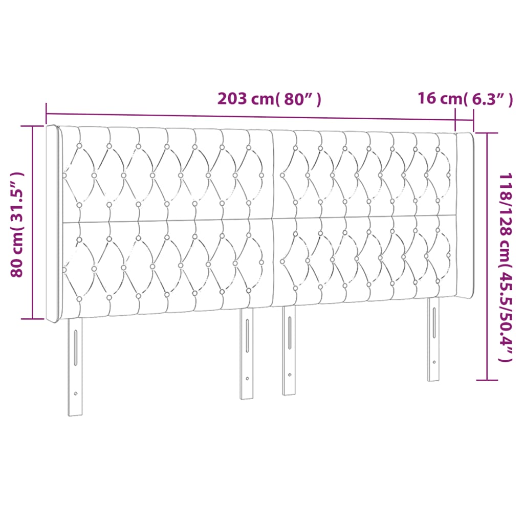 LED uzglavlje krem 203 x 16 x 118/128 cm od tkanine