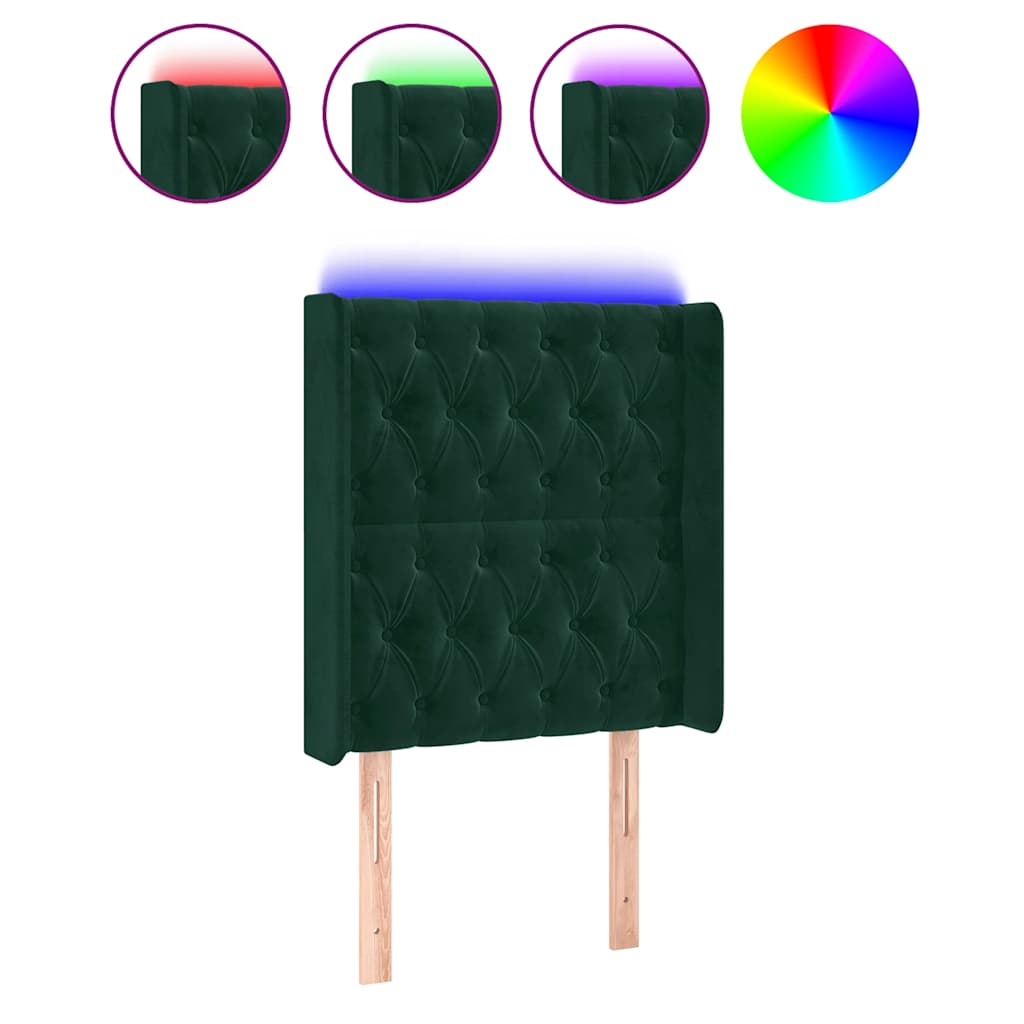 LED uzglavlje tamnozeleno 83x16x118/128 cm baršunasto