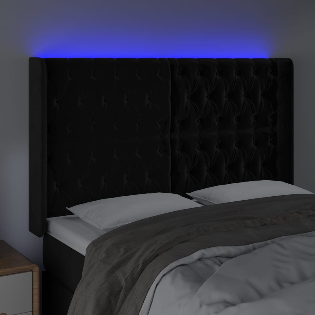 LED uzglavlje crno 147x16x118/128 cm baršunasto