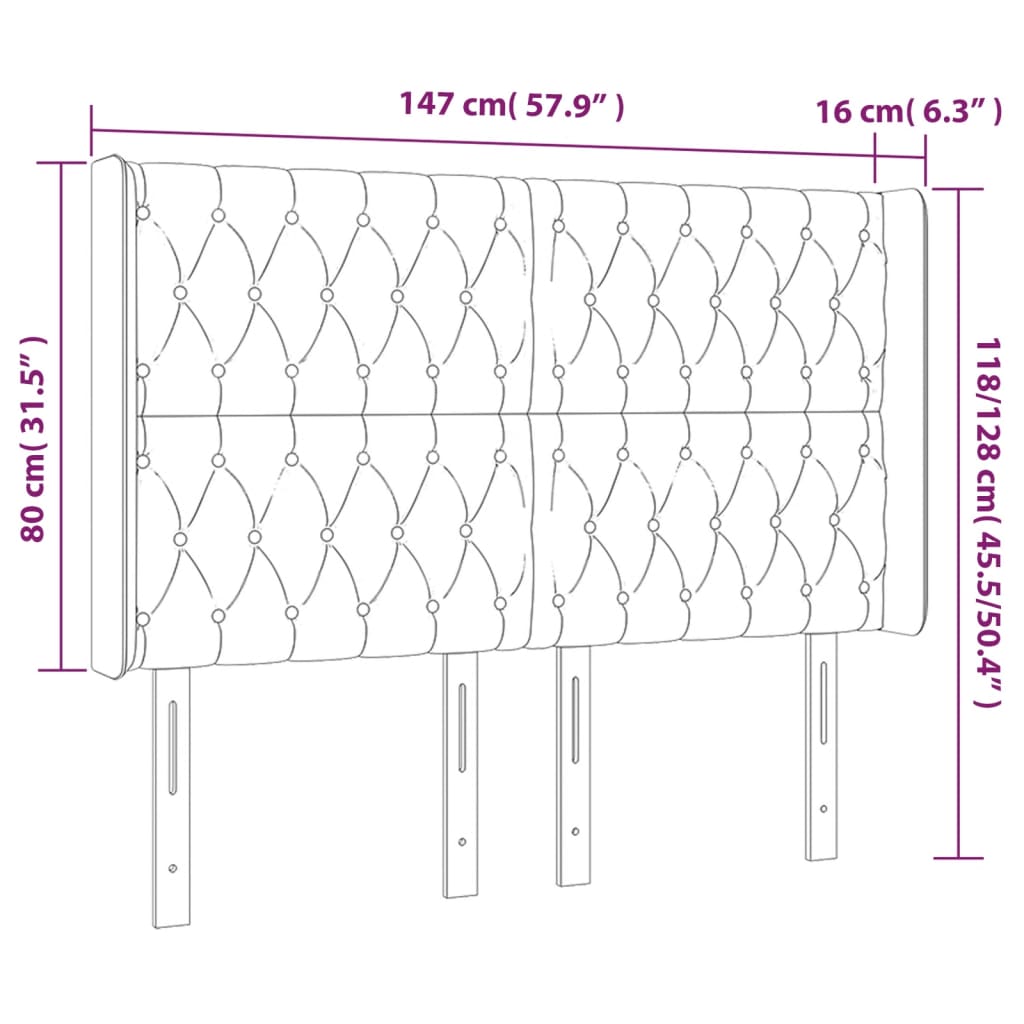LED uzglavlje crno 147x16x118/128 cm baršunasto