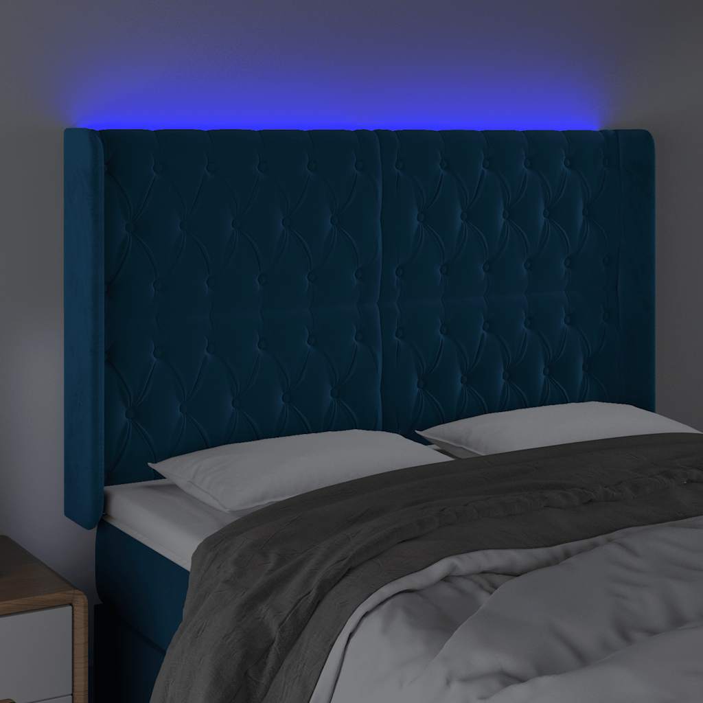 LED uzglavlje tamnoplavo 147x16x118/128 cm baršunasto
