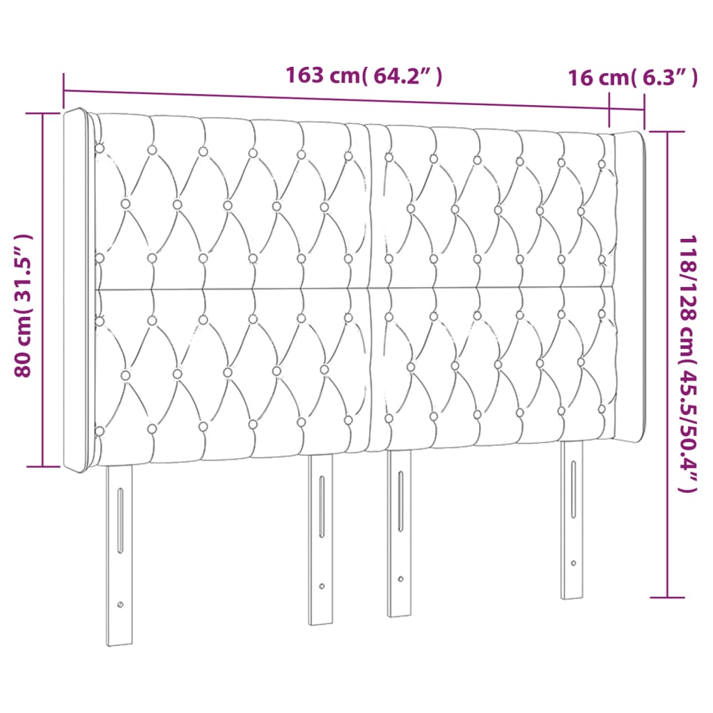 LED uzglavlje crno 163 x 16 x 118/128 cm baršunasto