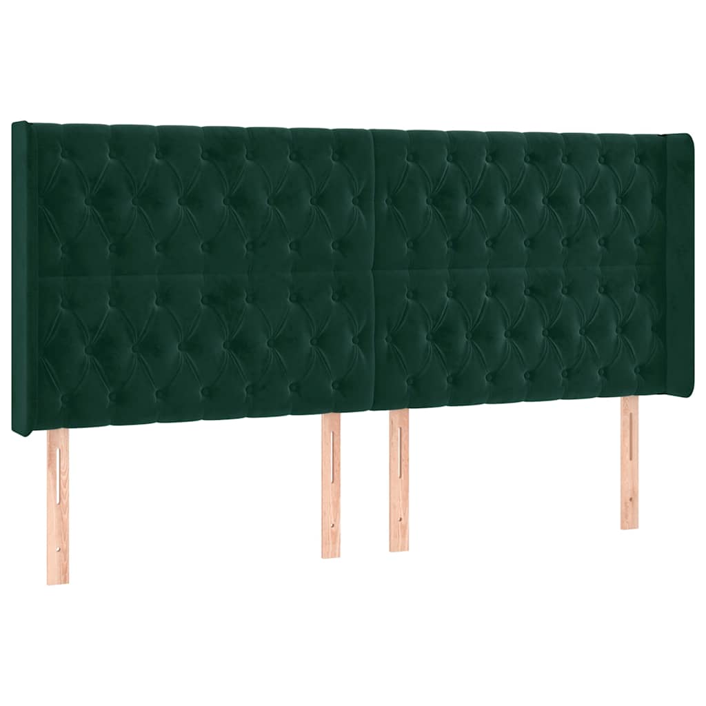 LED uzglavlje tamnozeleno 183 x 16 x 118/128 cm baršunasto