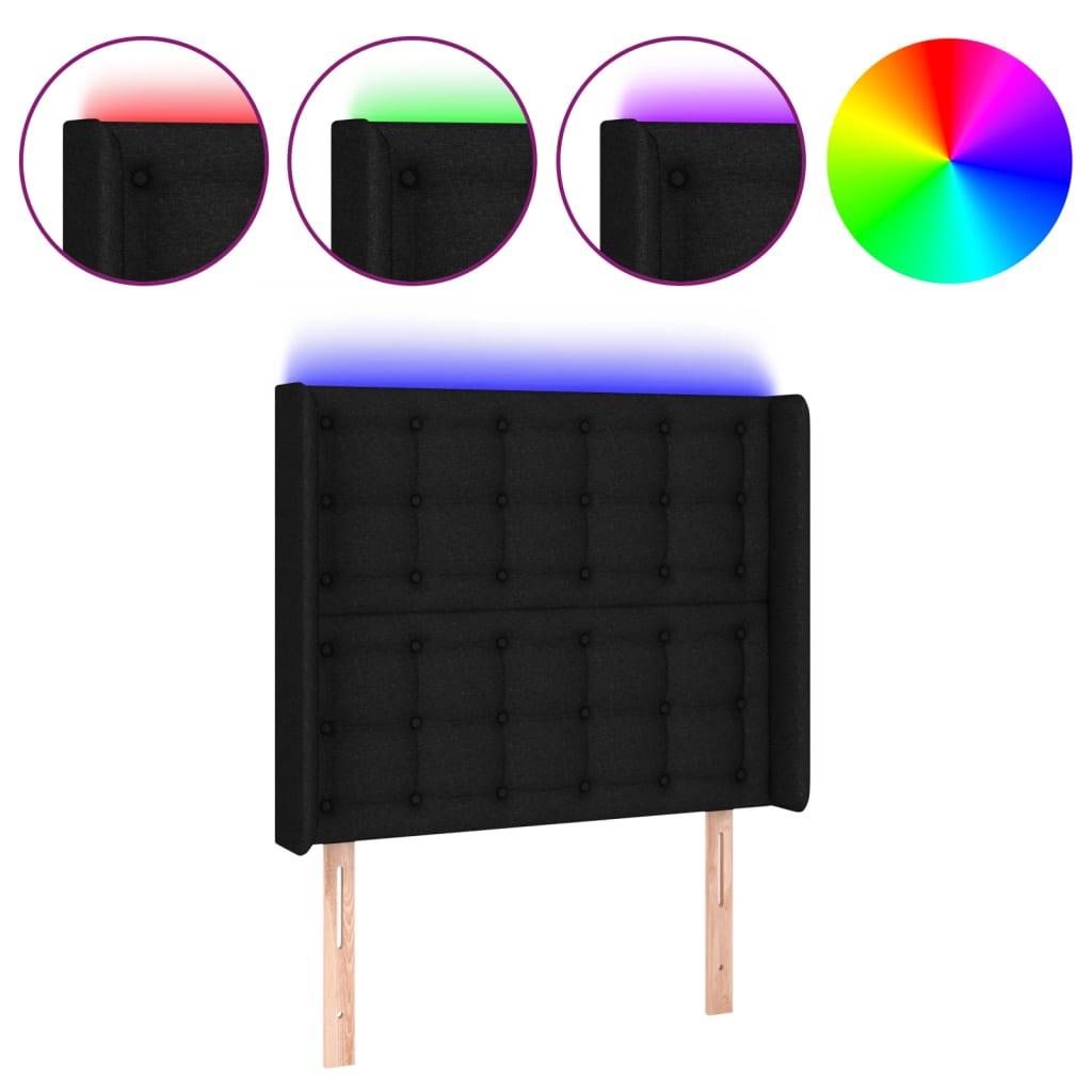 LED uzglavlje crno 83 x 16 x 118/128 cm od tkanine