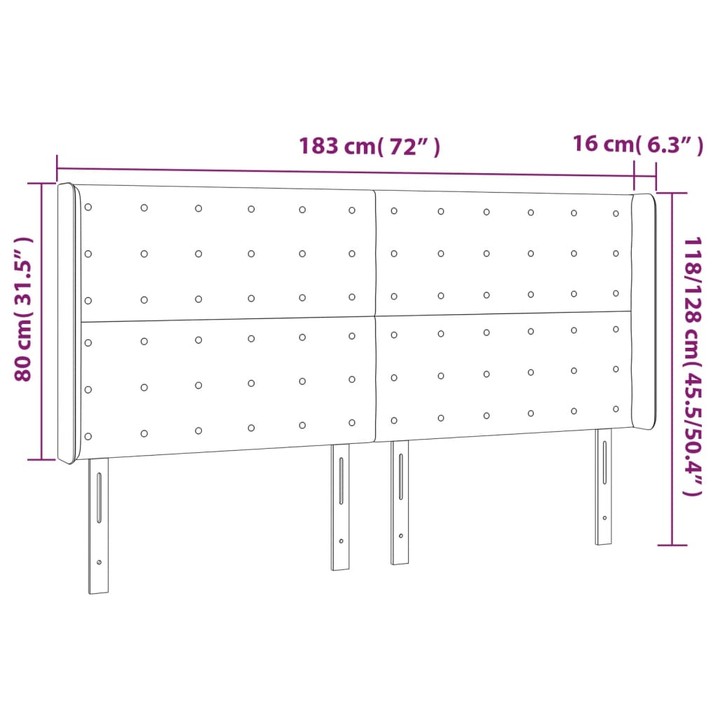 LED uzglavlje tamnosivo 183 x 16 x 118/128 cm od tkanine