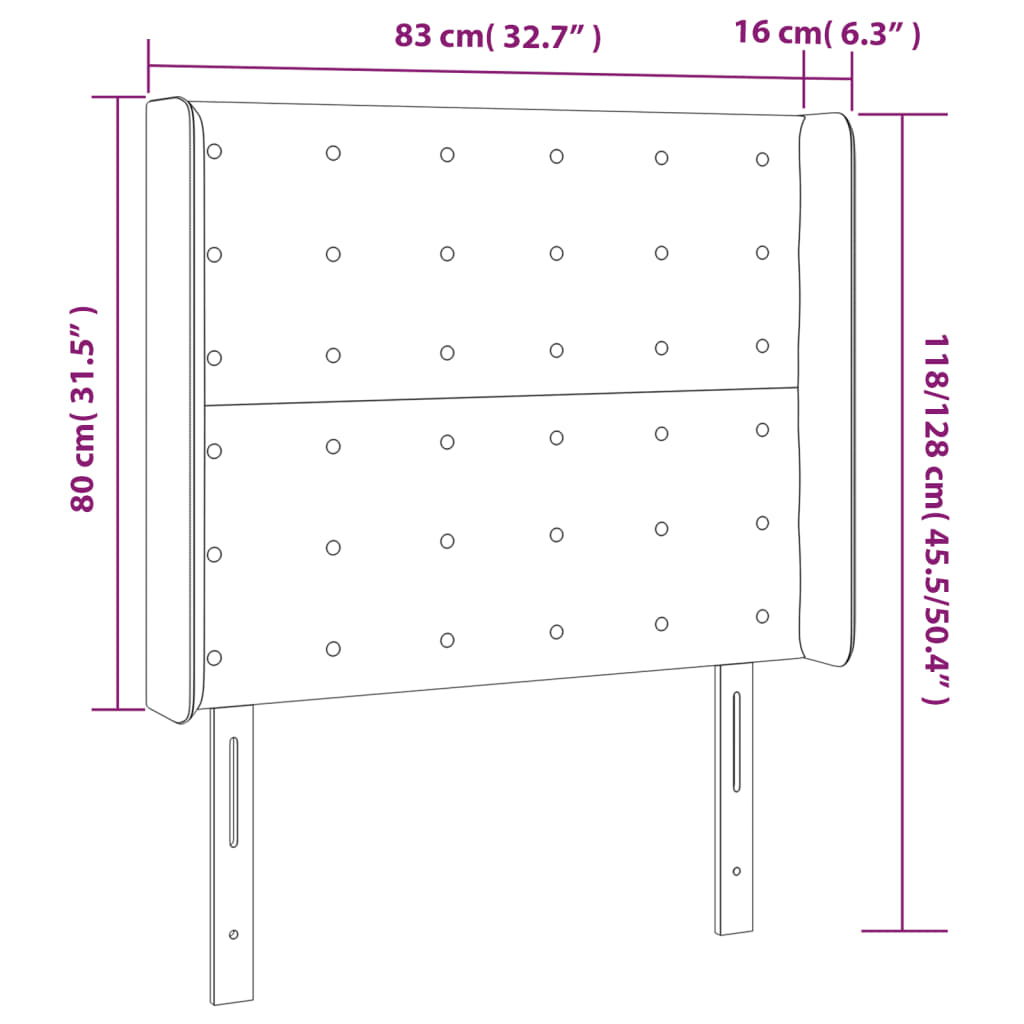 LED uzglavlje crno 83x16x118/128 cm baršunasto