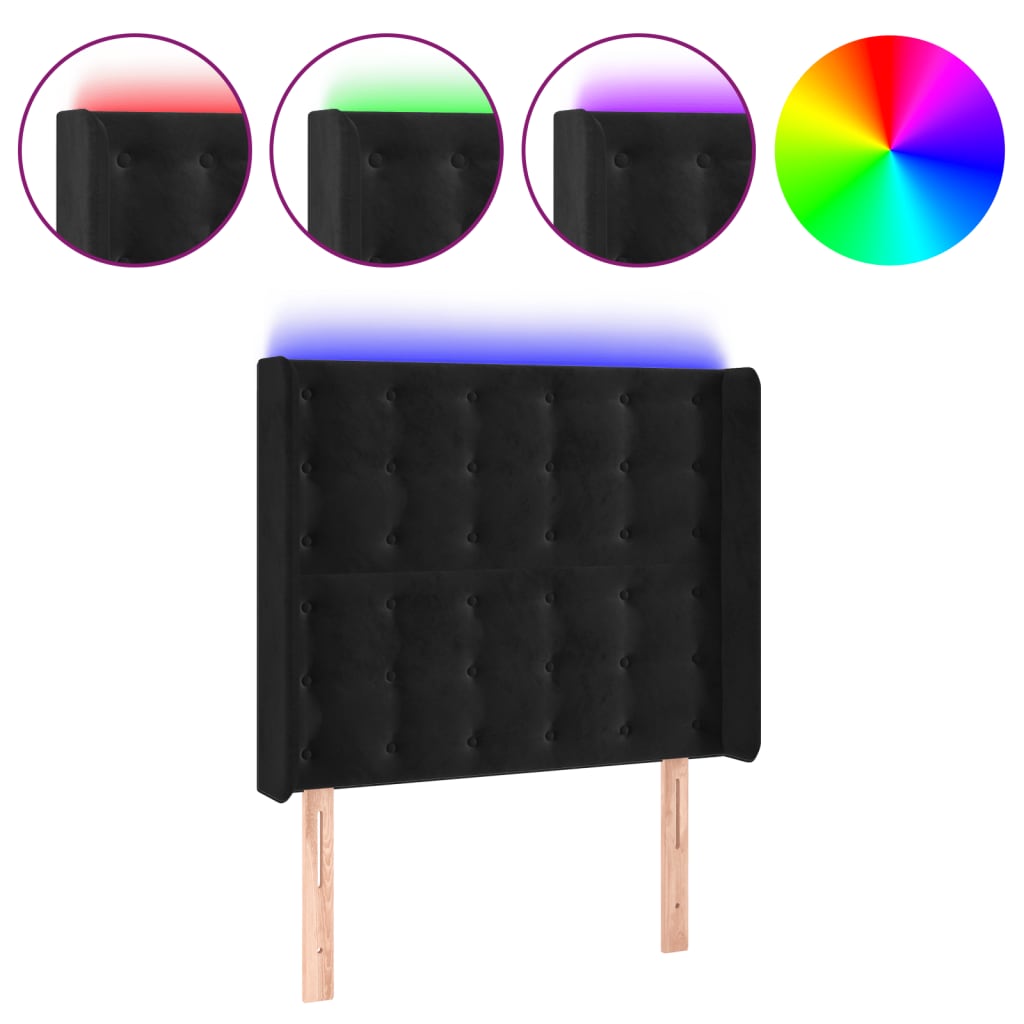 LED uzglavlje crno 93x16x118/128 cm baršunasto