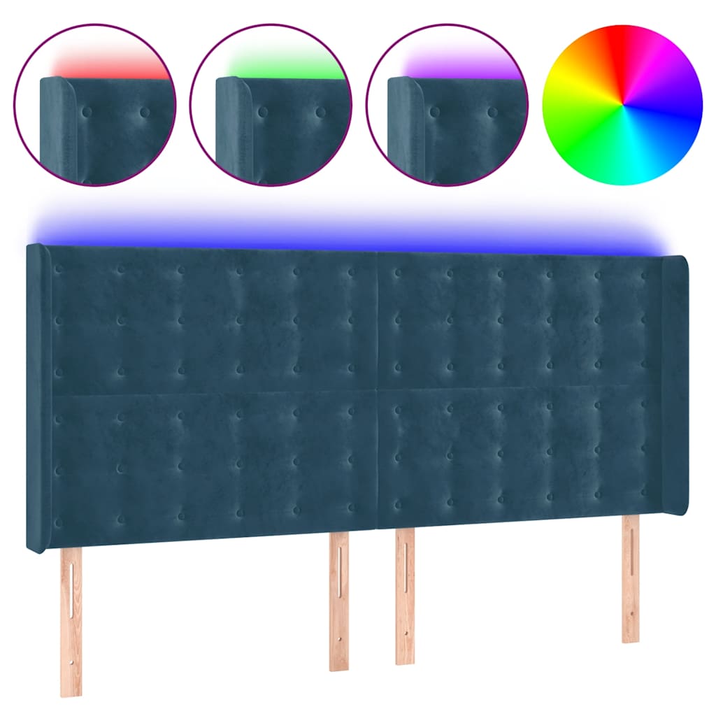 LED uzglavlje tamnoplavo 183 x 16 x 118/128 cm od tkanine