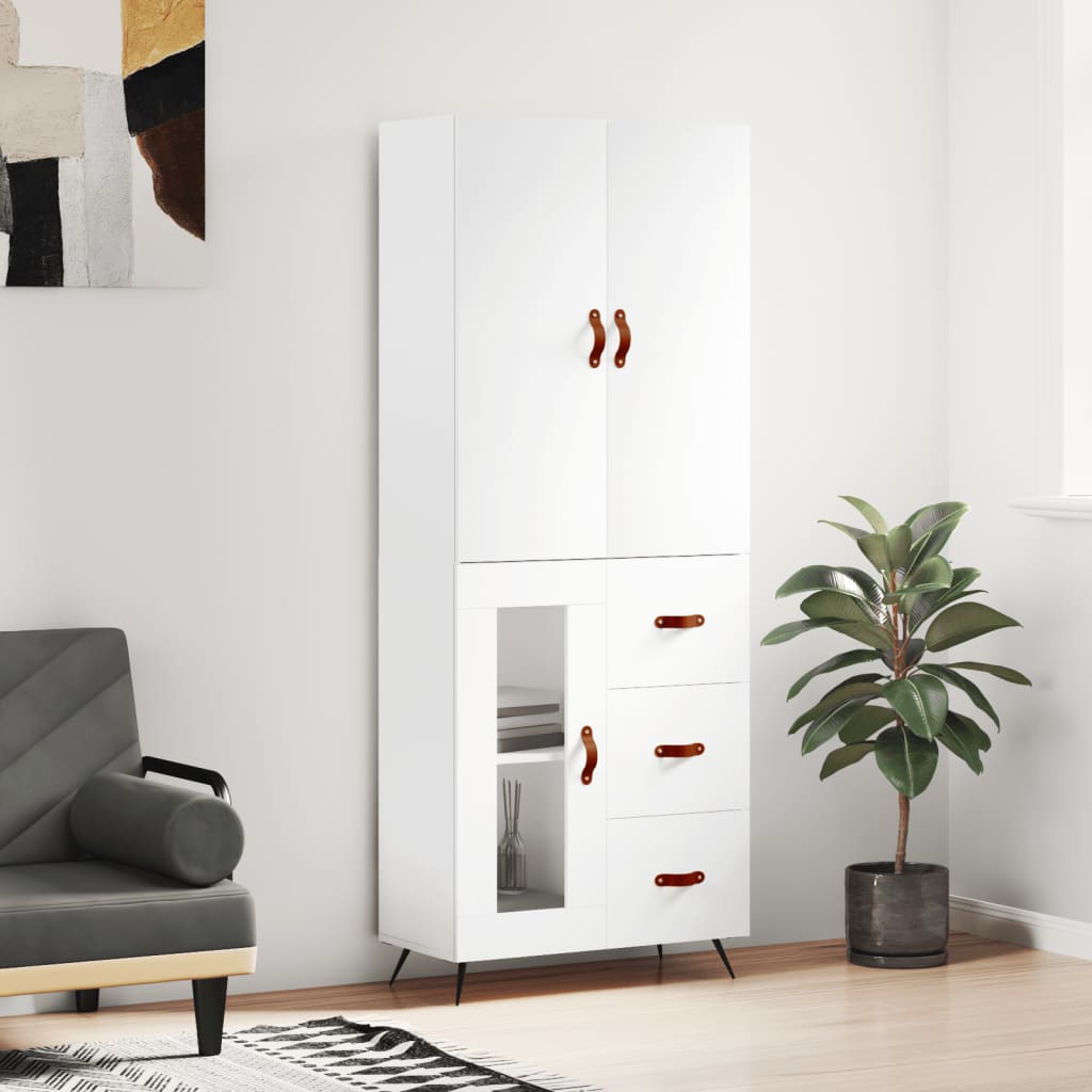 Visoka komoda bijela 69,5x34x180 cm konstruirano drvo