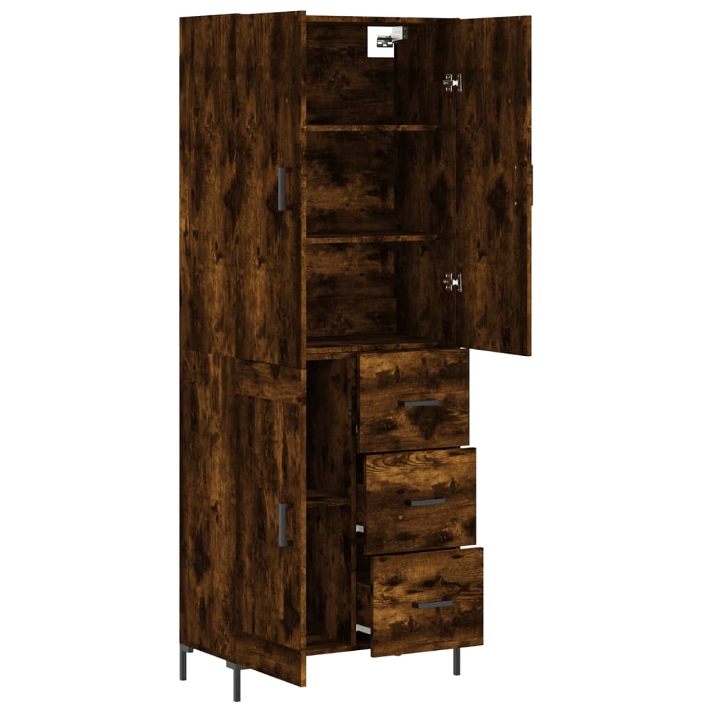 Visoka komoda dimljeni hrast 69,5x34x180 cm konstruiranog drva Smeđa