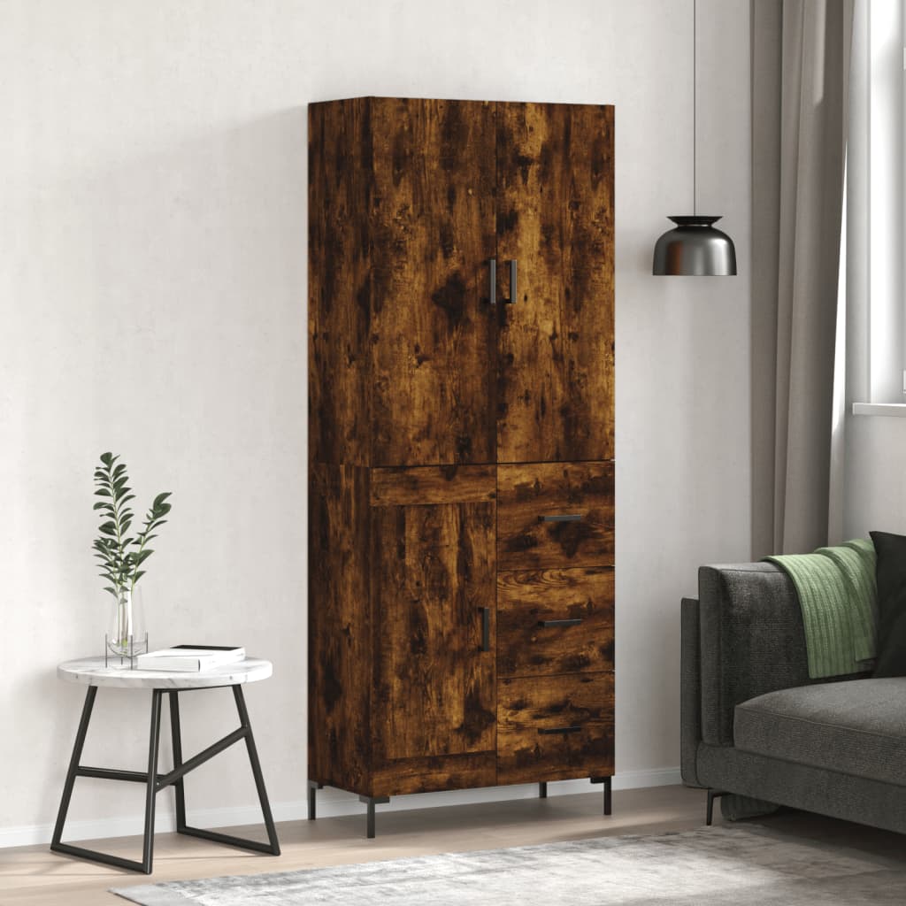 Visoka komoda dimljeni hrast 69,5x34x180 cm konstruiranog drva Smeđa