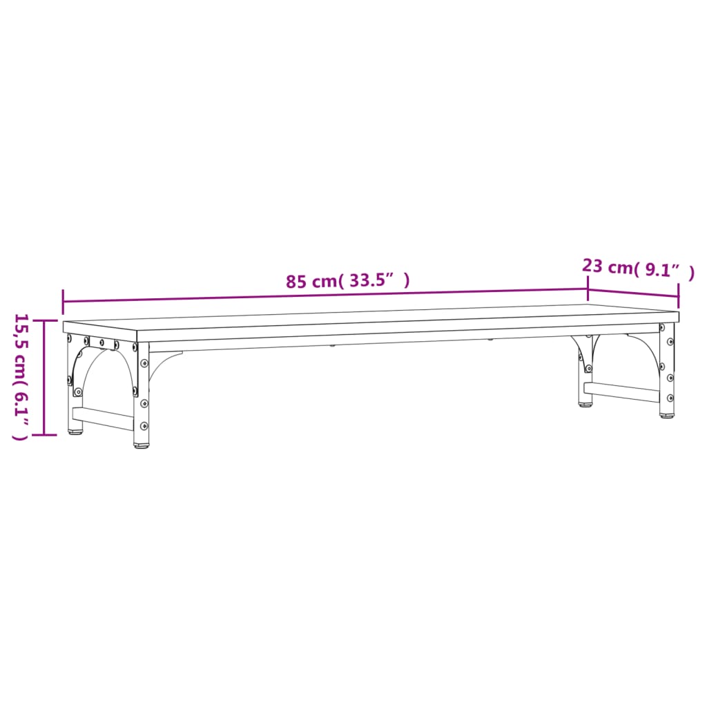 Stalak za monitor siva boja hrasta 85 x 23 x 15,5 cm drveni