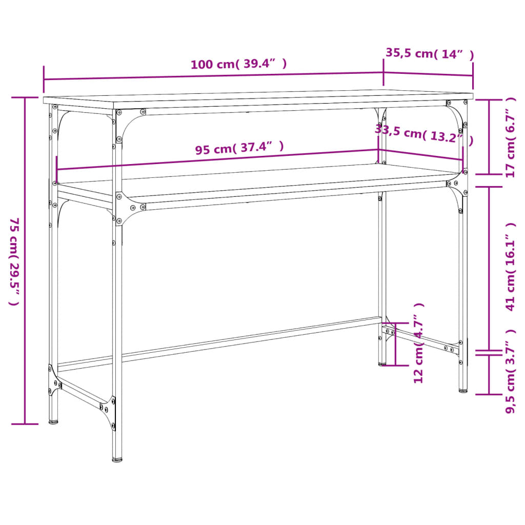 Konzolni stol boja hrasta 100 x 35,5 x 75 cm konstruirano drvo Smeđa