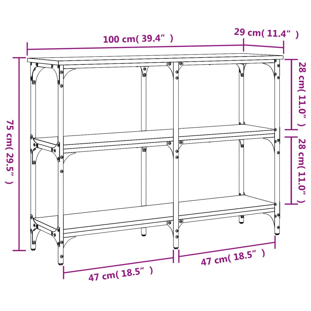 Konzolni stol boja hrasta sonome 100x29x75 cm konstruirano drvo Siva