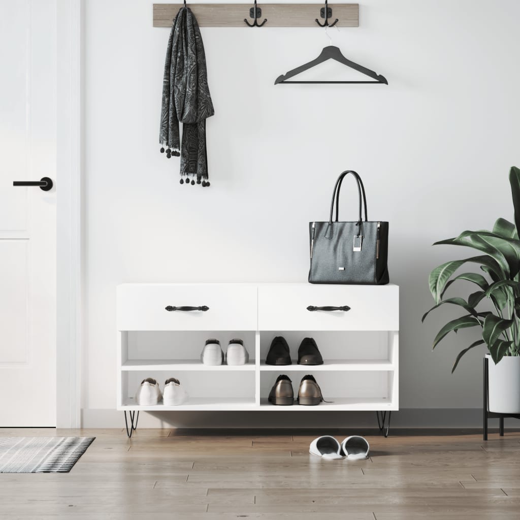 Klupa za cipele sjajna bijela 102x35x55 cm konstruirano drvo