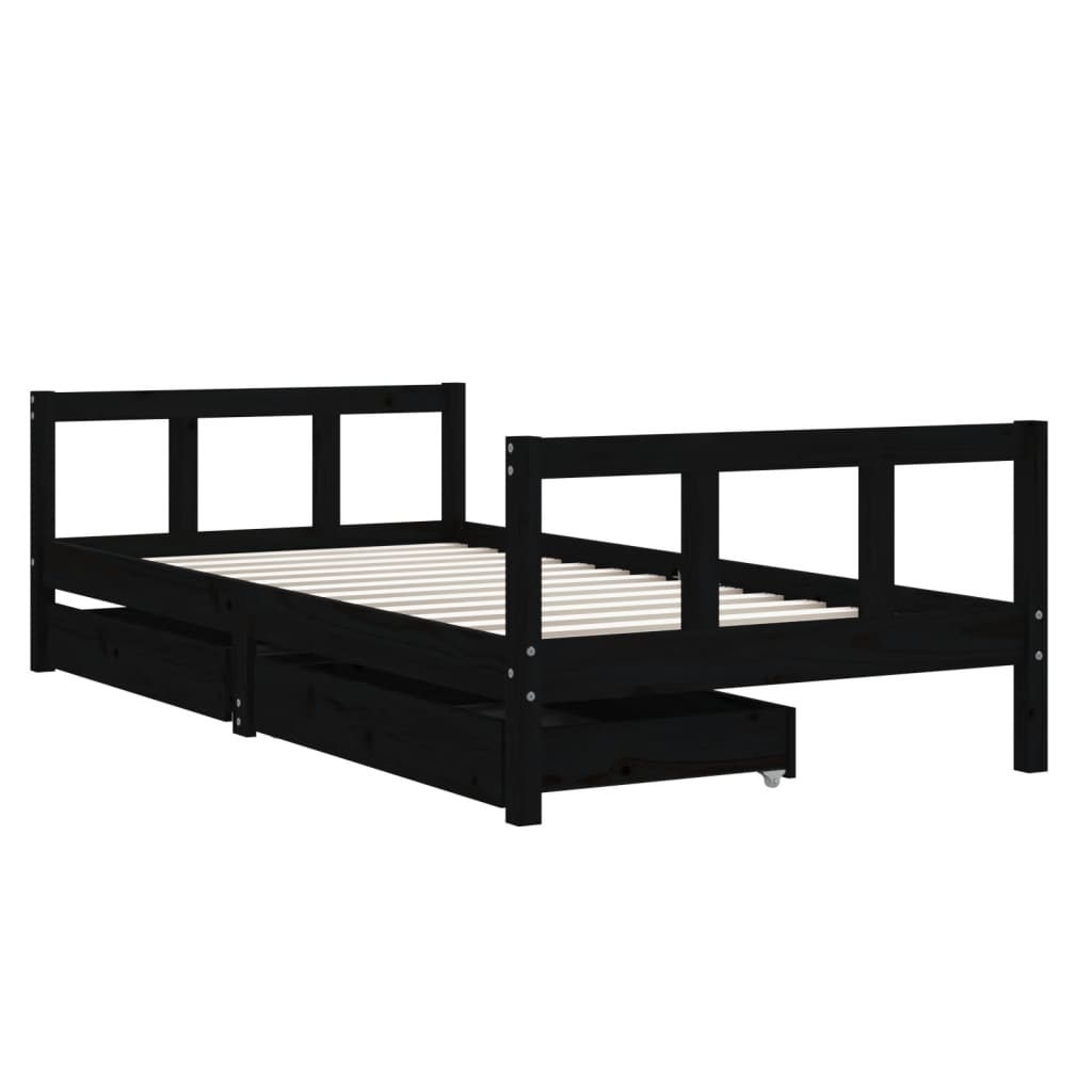 Okvir za dječji krevet s ladicama crni 90 x 190 cm od borovine