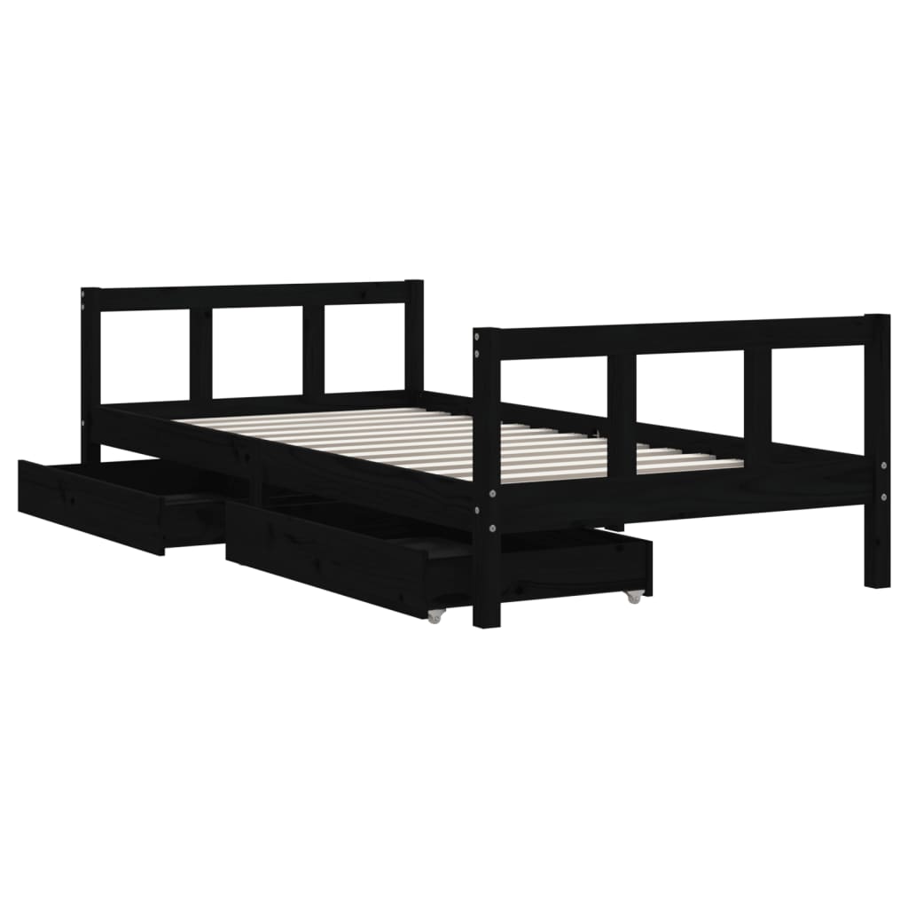 Okvir za dječji krevet s ladicama crni 90 x 190 cm od borovine