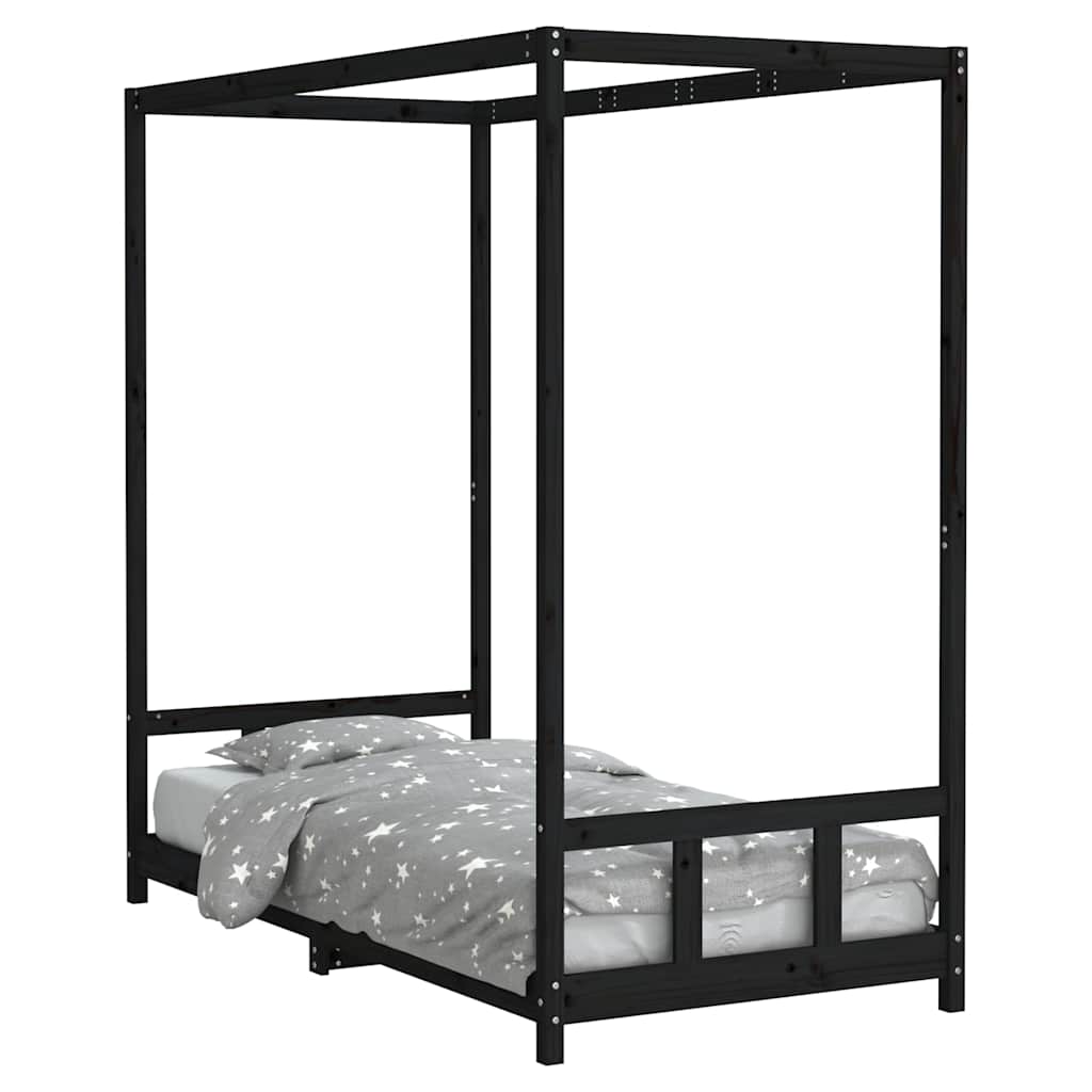 Okvir za dječji krevet crni 90 x 190 cm od masivne borovine