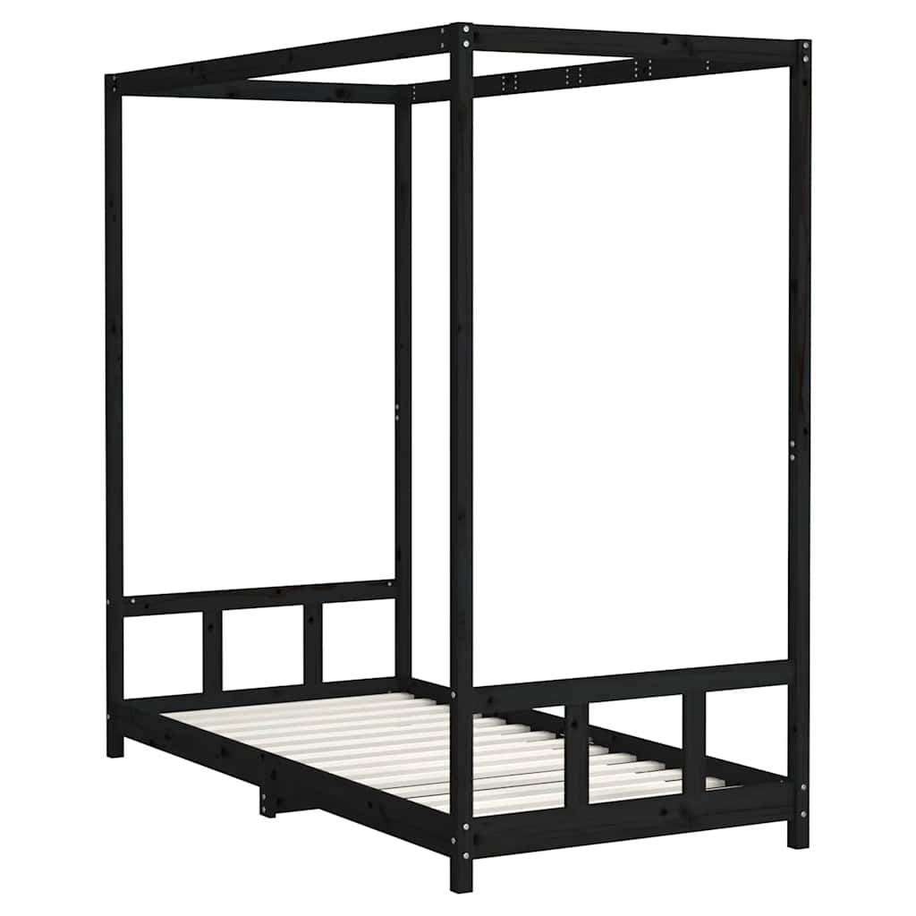 Okvir za dječji krevet crni 90 x 190 cm od masivne borovine