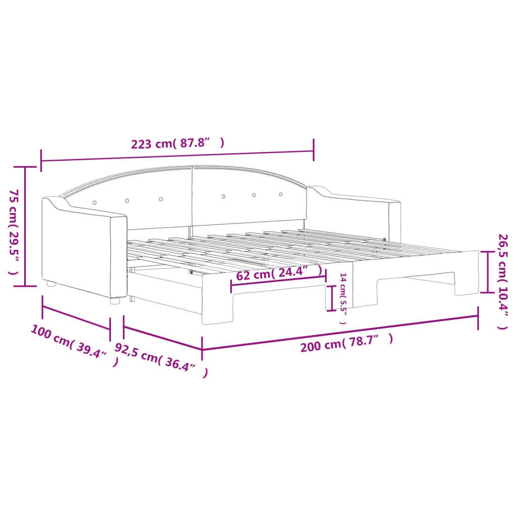 Dnevni krevet na razvlačenje crni 90 x 200 cm od tkanine