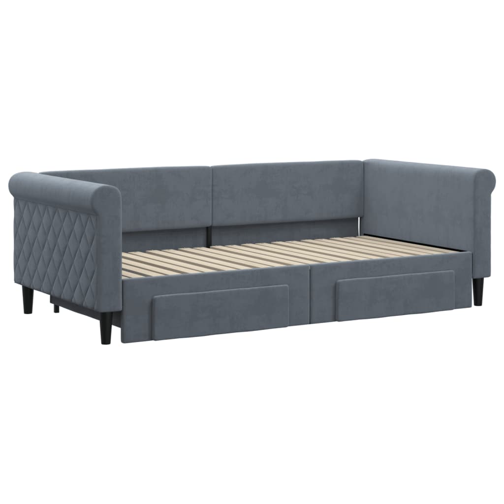 Dnevni krevet s pomoćnim ležajem i ladicama bez madraca tamno siva 90x190 cm