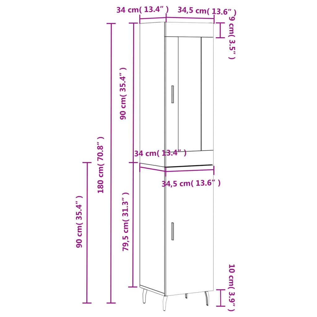 Visoka komoda dimljeni hrast 34,5x34x180cm konstruiranog drva Smeđa