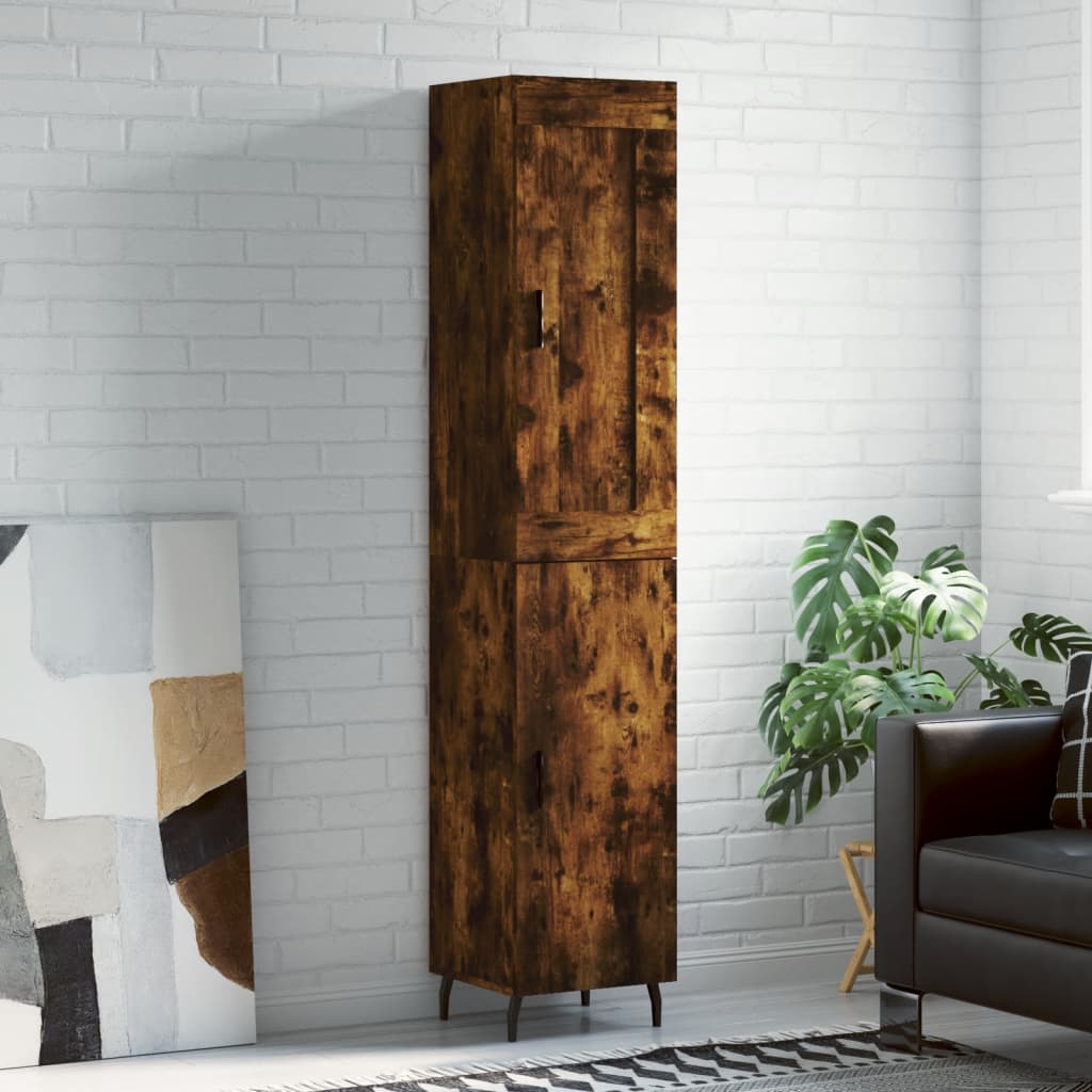 Visoka komoda dimljeni hrast 34,5x34x180cm konstruiranog drva Smeđa