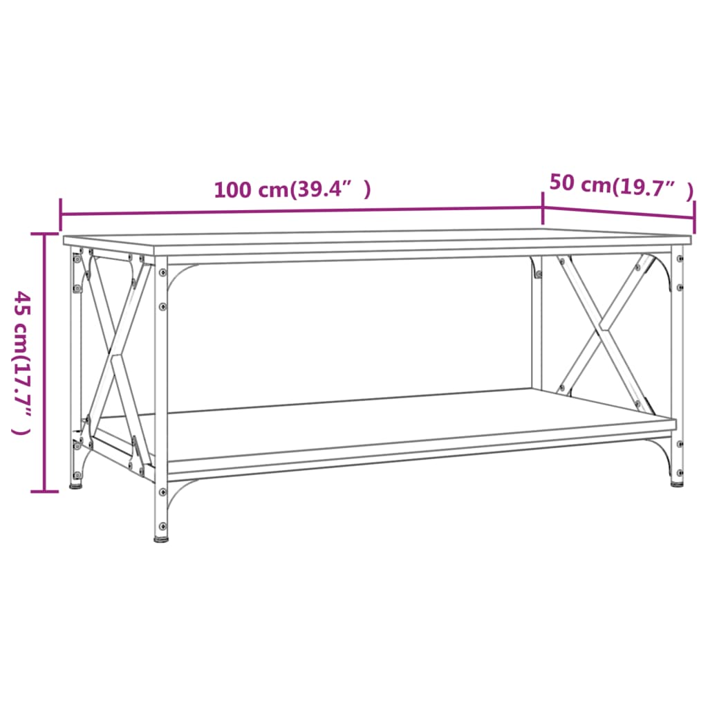 Stolić za kavu crni 100x50x45 cm konstruirano drvo i željezo