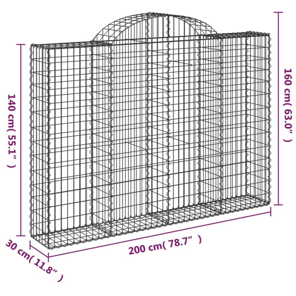 Lučne gabionske košare 7 kom 200x30x40/60 cm pocinčano željezo Srebrna 200 x 30 x 140/160 cm
