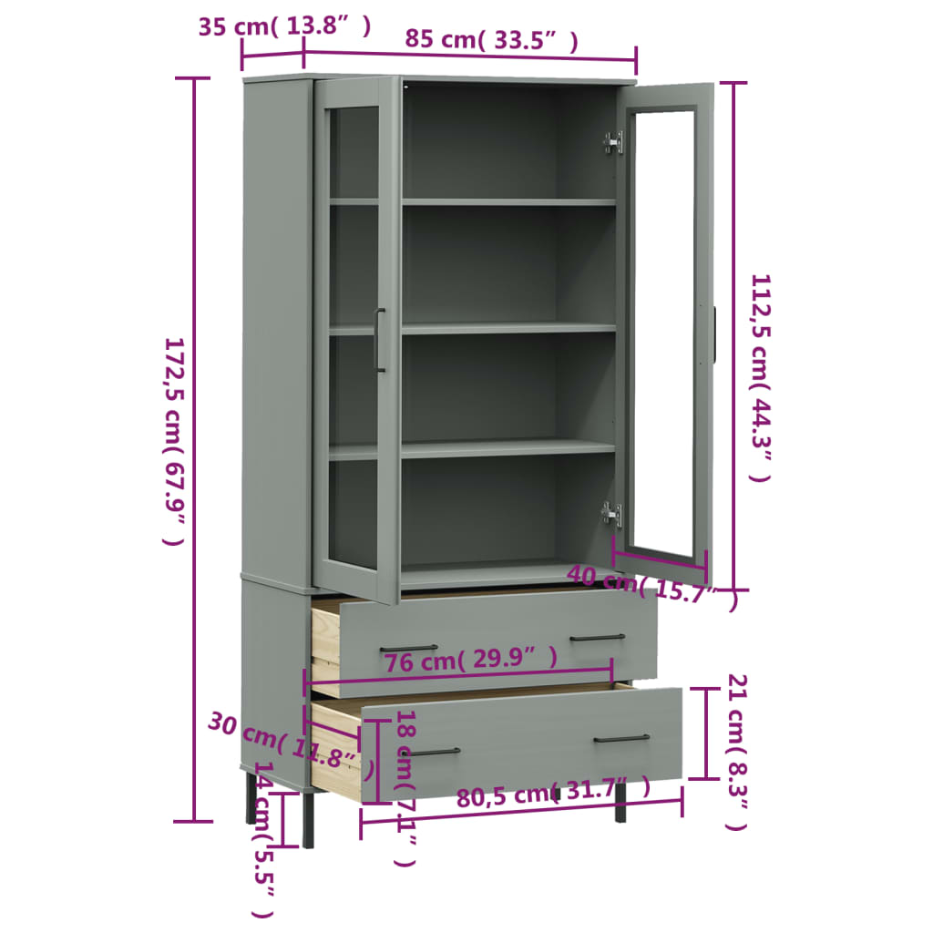 Regal za knjige sivi 85 x 35 x 172,5 cm od masivnog drva OSLO