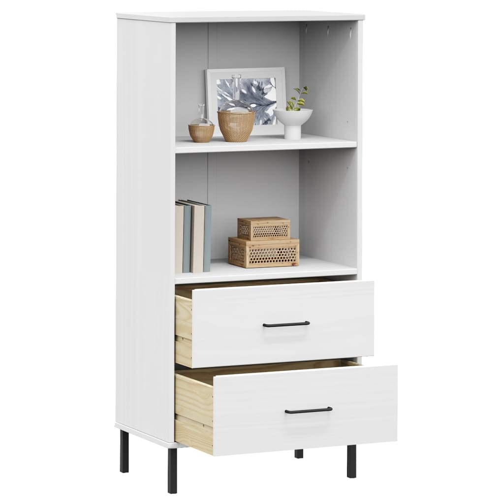 Regal knjige s 2 ladice bijeli 60x35x128,5 cm masivno drvo OSLO